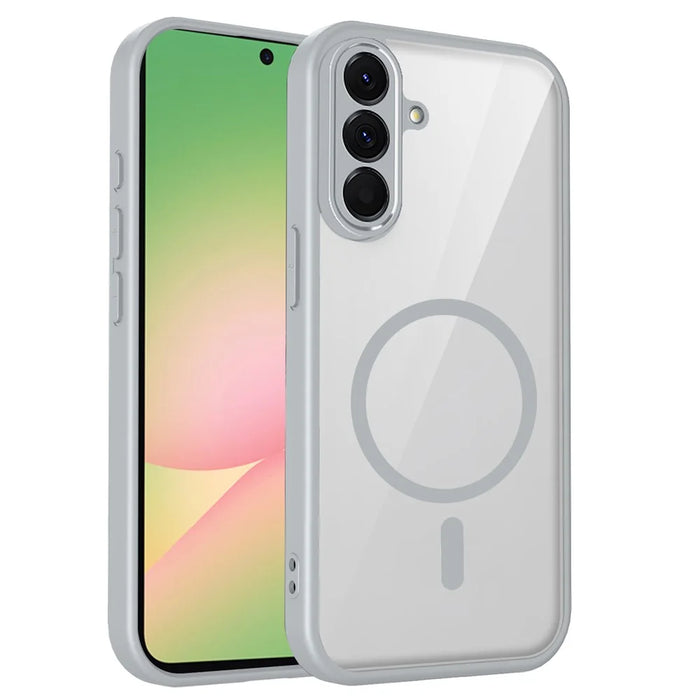 For Samsung Galaxy A56 5G Magnetic Case Transparent PC + TPU Shockproof Skin-friendly Phone Cover - Grey - 1
