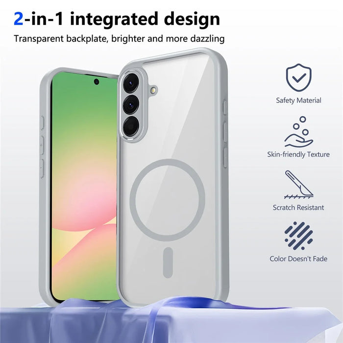 For Samsung Galaxy A56 5G Magnetic Case Transparent PC + TPU Shockproof Skin-friendly Phone Cover - Grey - 2