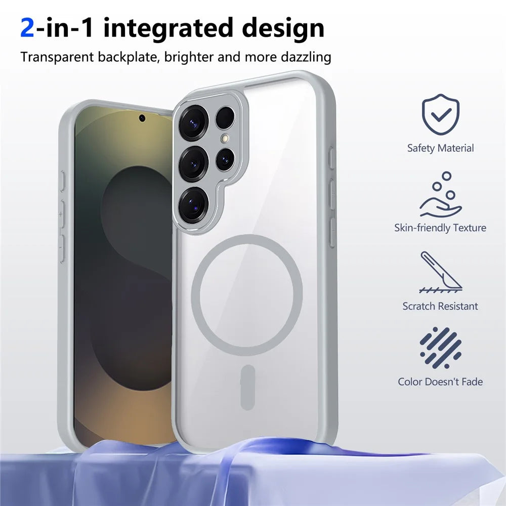 For Samsung Galaxy S25 Ultra Magnetic Case Transparent PC + TPU Shockproof Skin-friendly Phone Cover - Grey - 2