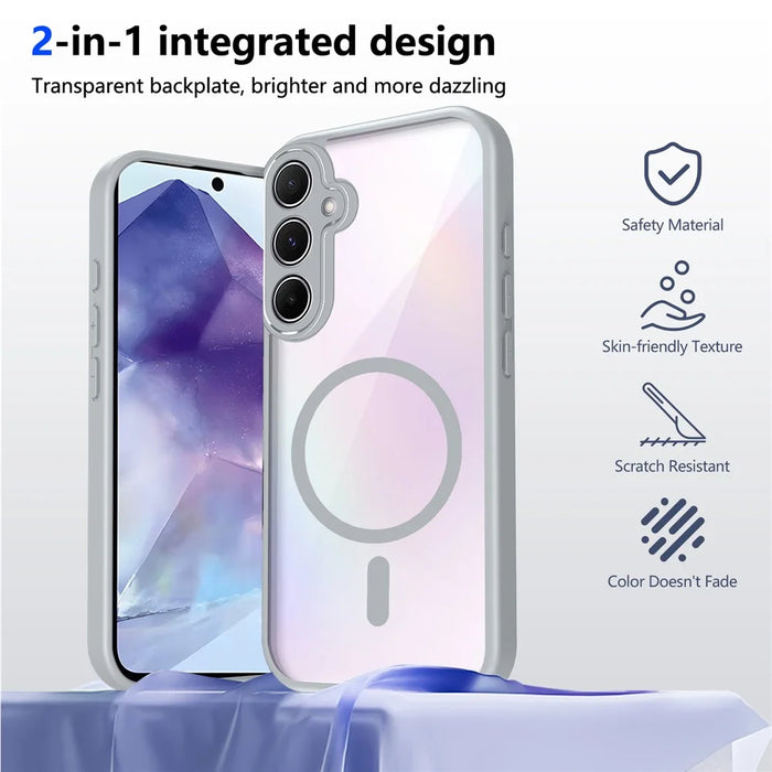 For Samsung Galaxy S25+ Magnetic Case Transparent PC + TPU Shockproof Skin-friendly Phone Cover - Grey - 2