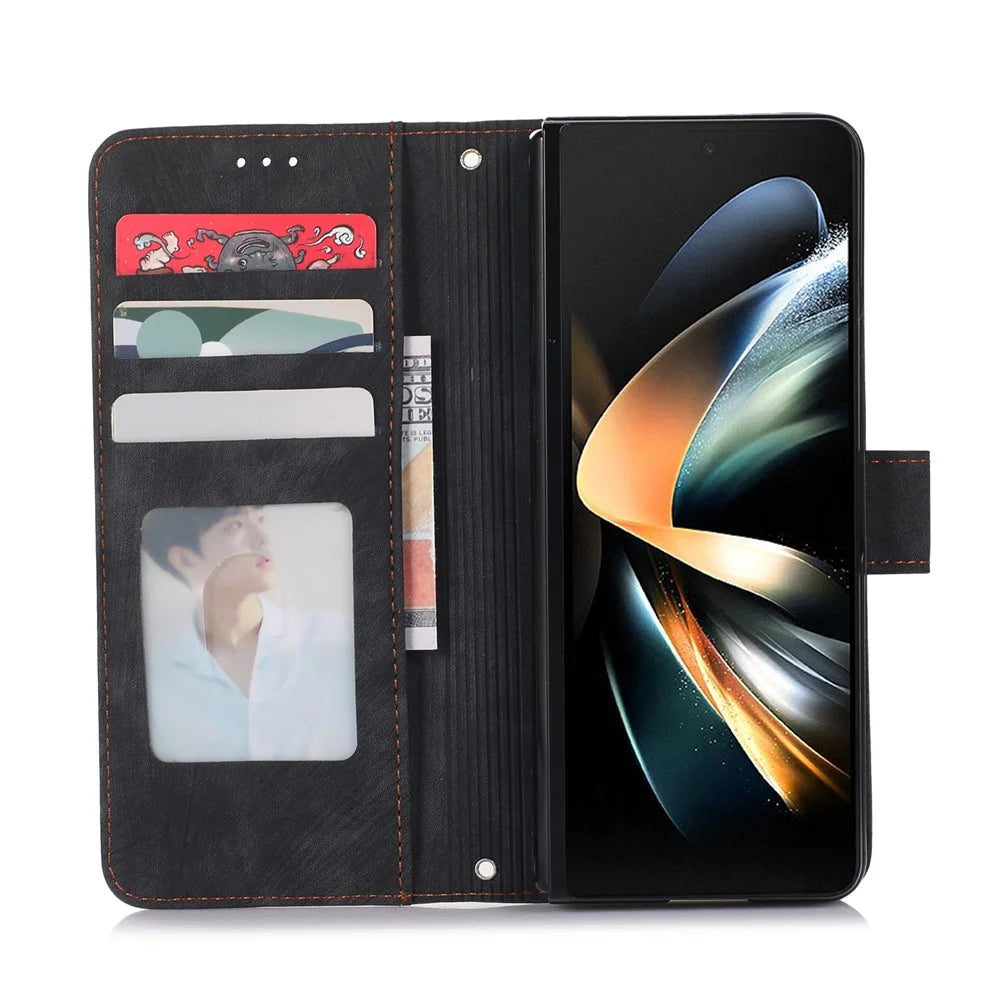 For Samsung Galaxy Z Fold7 5G Case PU Leather Wallet Phone Cover with Wrist Strap / Pen Holder - Black - 7