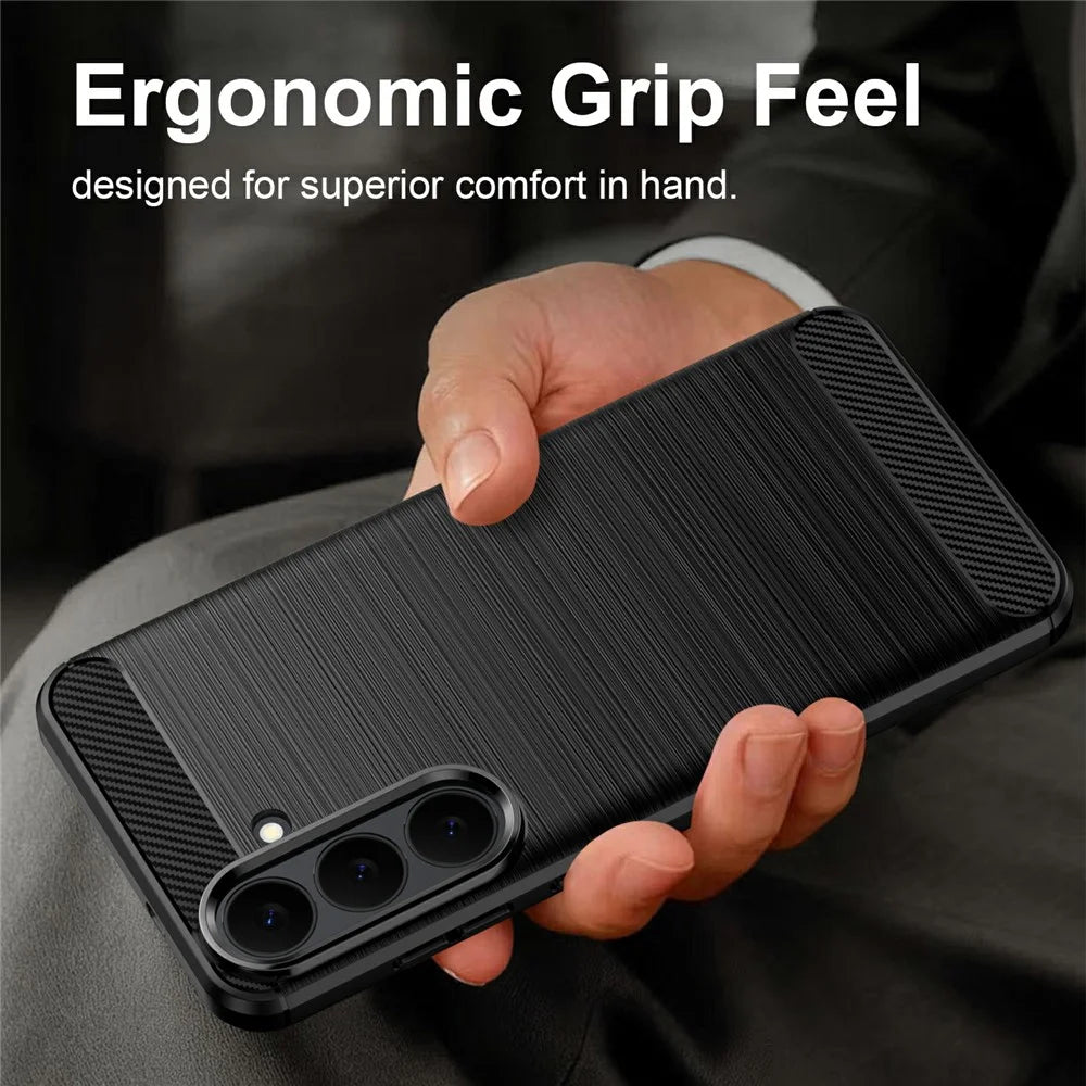 For Samsung Galaxy S26 FE TPU Case Protective Phone Cover Carbon Fiber Texture Brushed - Black - 2