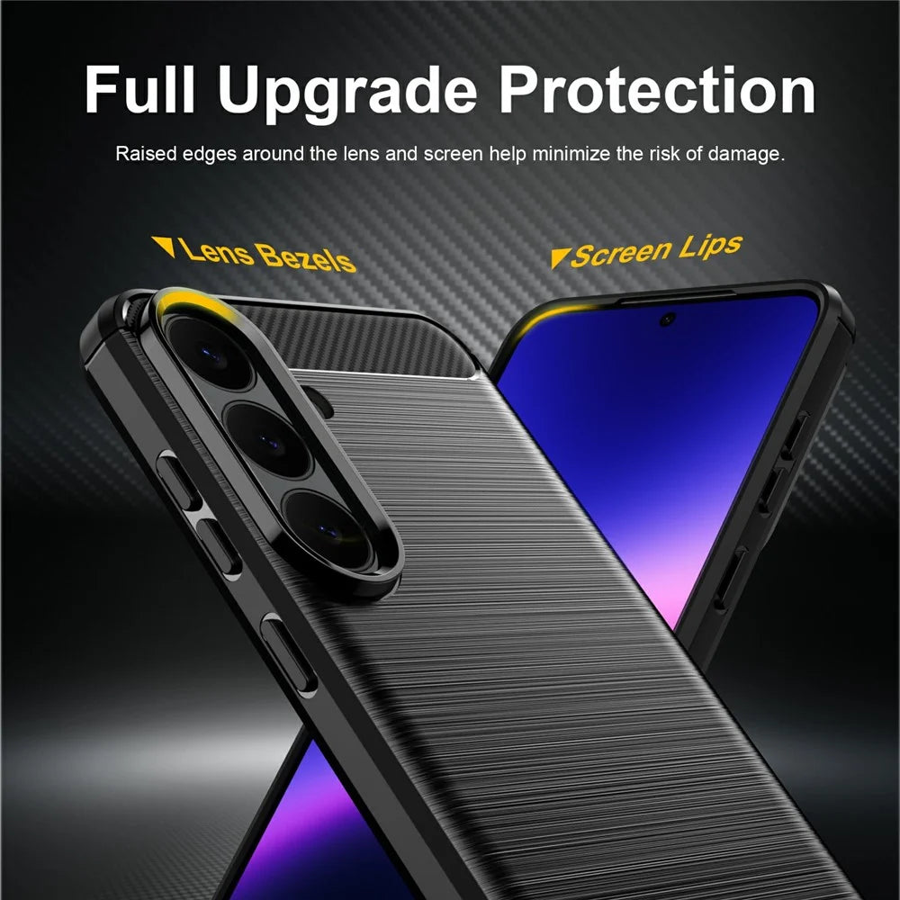 For Samsung Galaxy S26 FE TPU Case Protective Phone Cover Carbon Fiber Texture Brushed - Black - 3