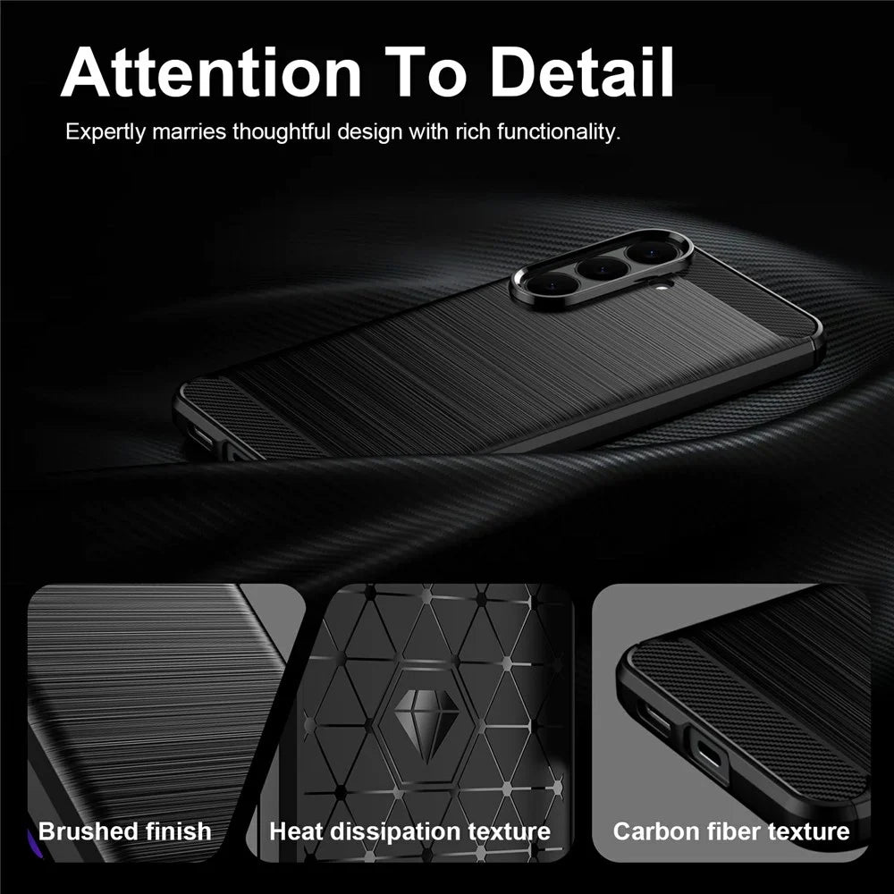 For Samsung Galaxy S26 FE TPU Case Protective Phone Cover Carbon Fiber Texture Brushed - Black - 6