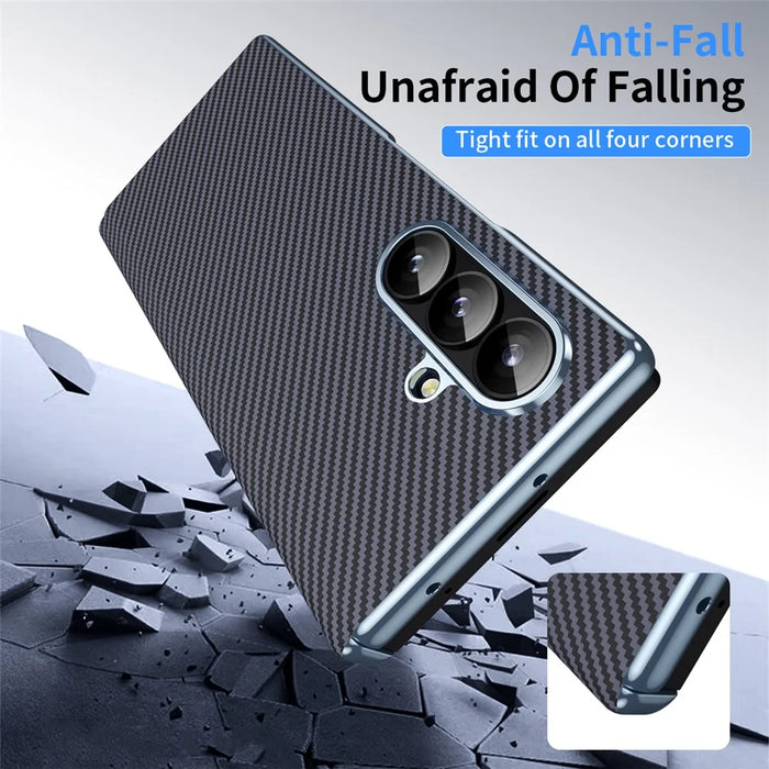 For Samsung Galaxy Z Fold8 Ultra Case Carbon Fiber Texture Leather Hard PC Phone Cover - Black - 7