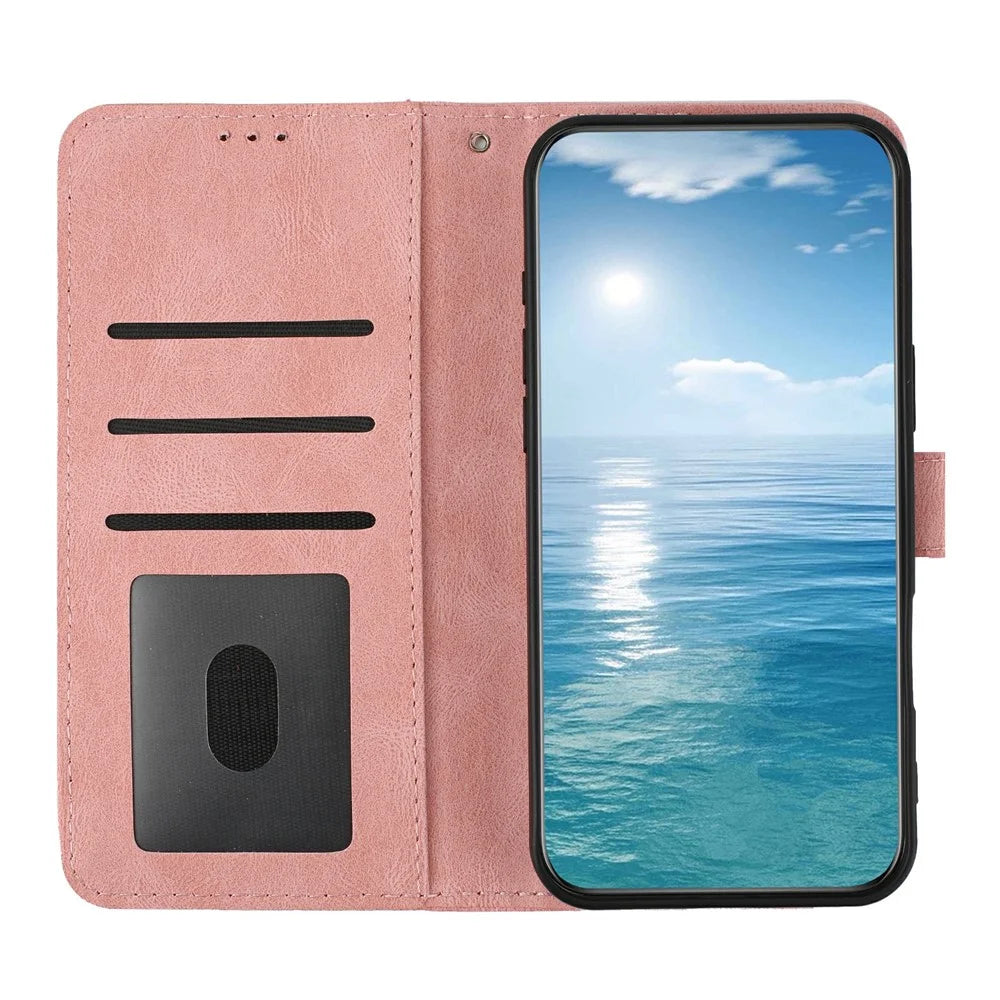 For Samsung Galaxy A55 5G Wallet Case Butterfly Flower Imprint PU Leather Phone Cover with Wrist Strap - Pink - 2