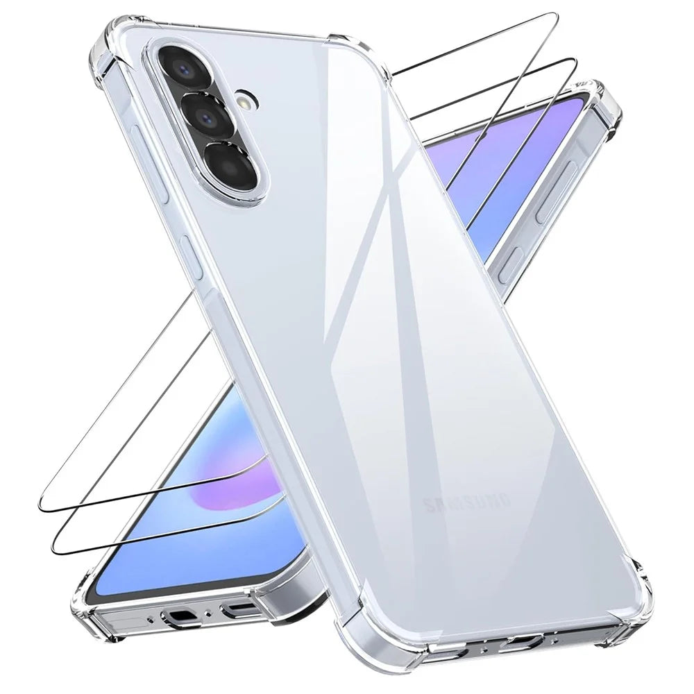 For Samsung Galaxy A36 5G Case TPU + Acrylic Phone Cover with 2Pcs Tempered Glass Screen Protector - Transparent - 1