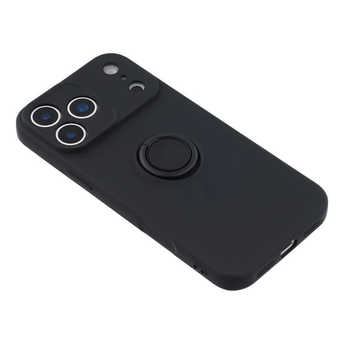 For iPhone 18 Pro / 17 Pro Silicone Case with Strap Ring Kickstand Phone Cover - Black - 5