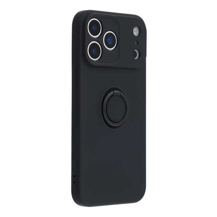 For iPhone 18 Pro Max / 17 Pro Max Silicone Case with Strap Ring Kickstand Phone Cover - Black - 3