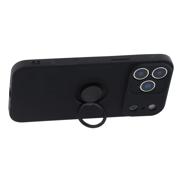 For iPhone 18 Pro Max / 17 Pro Max Silicone Case with Strap Ring Kickstand Phone Cover - Black - 4