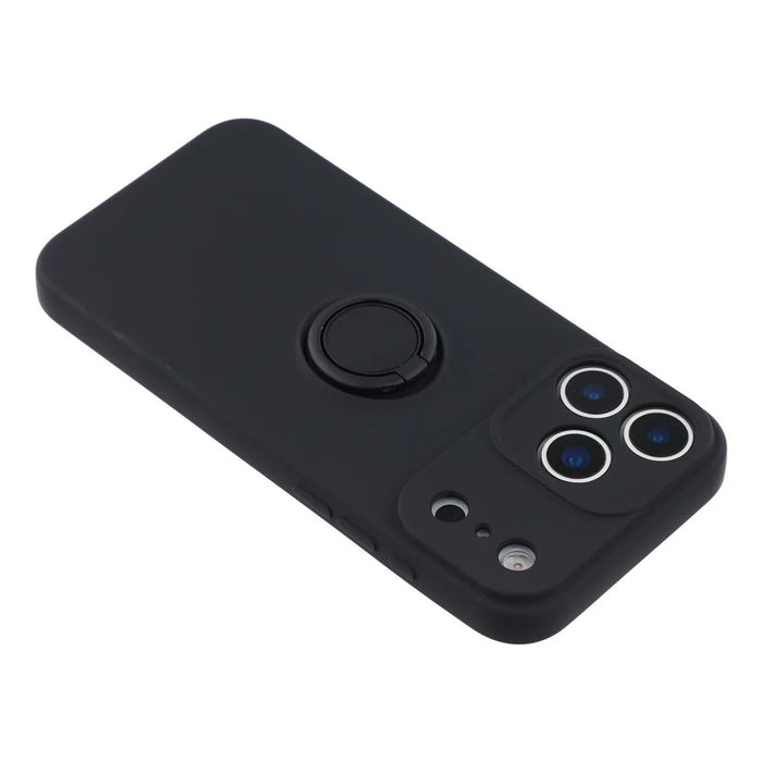 For iPhone 18 Pro Max / 17 Pro Max Silicone Case with Strap Ring Kickstand Phone Cover - Black - 6