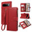 For Google Pixel 11 Pro Case Multi Card Slots Zipper Leather Phone Cover with Wrist Strap - Red - 1