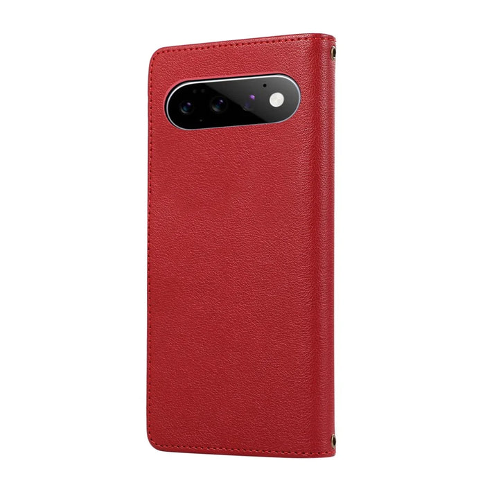 For Google Pixel 11 Pro Case Multi Card Slots Zipper Leather Phone Cover with Wrist Strap - Red - 7