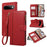 For Google Pixel 11 Pro XL Case Multi Card Slots Zipper Leather Phone Cover with Wrist Strap - Red - 1