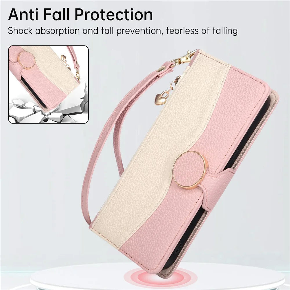 For Google Pixel 11 Case Zipper Wallet Color Splicing TPU PU Leather Flip Phone Cover with Strap - Pink - 7