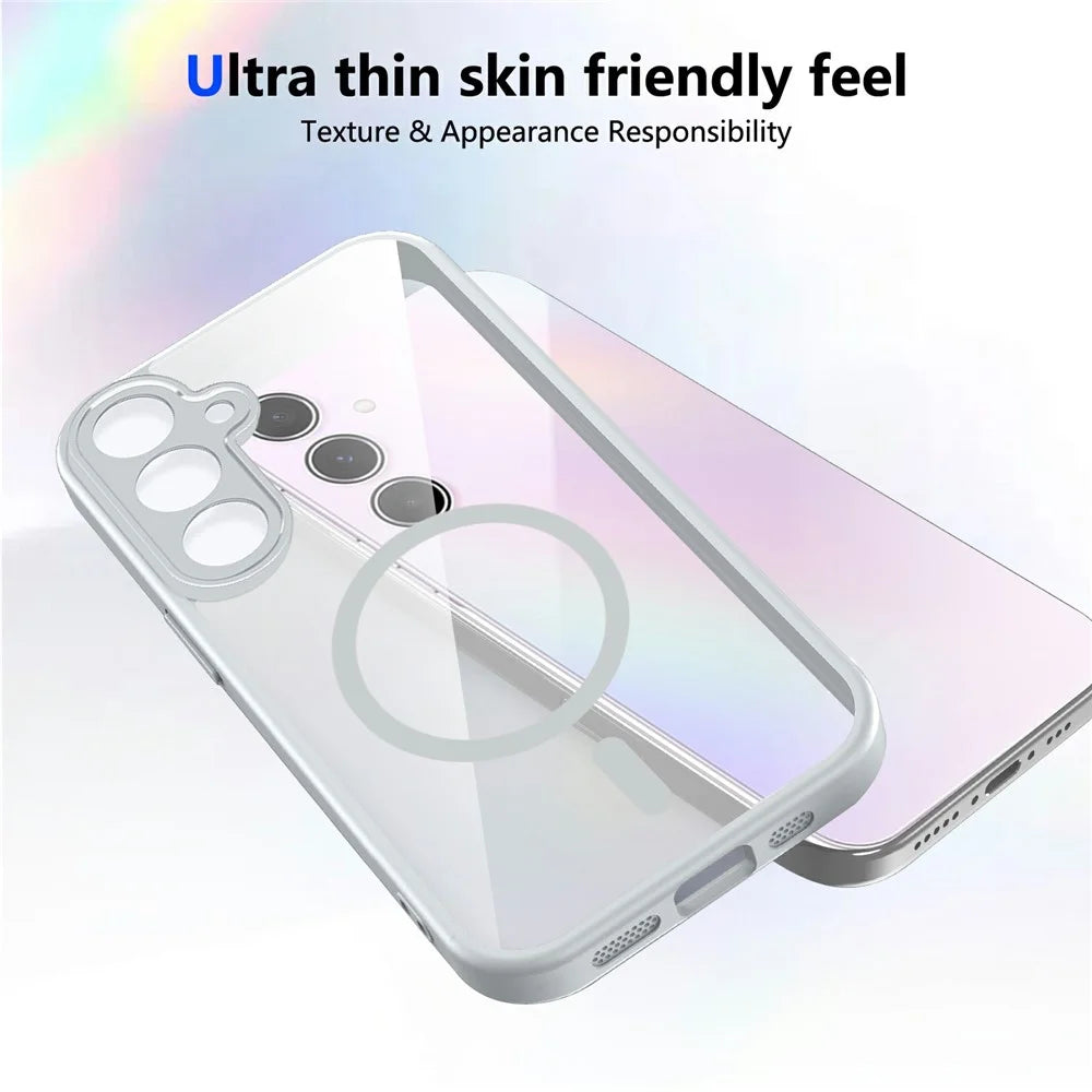 For Samsung Galaxy S26 FE  /  S25 FE Magnetic Case Transparent PC + TPU Shockproof Skin-friendly Phone Cover - Grey - 3