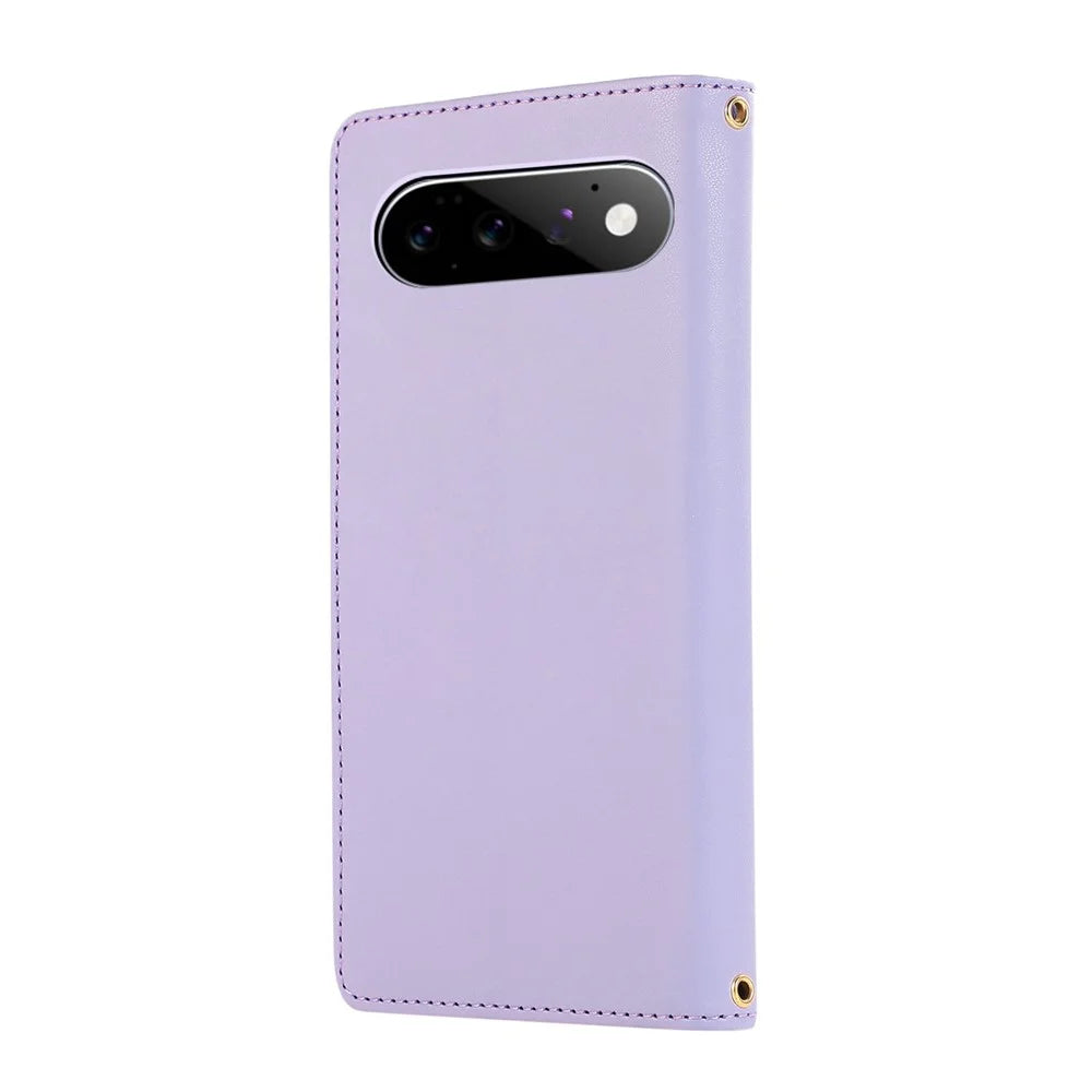 For Google Pixel 11 Pro XL Case Multi Card Slots Zipper Rhombus Leather Phone Cover with Wrist Strap - Purple - 7