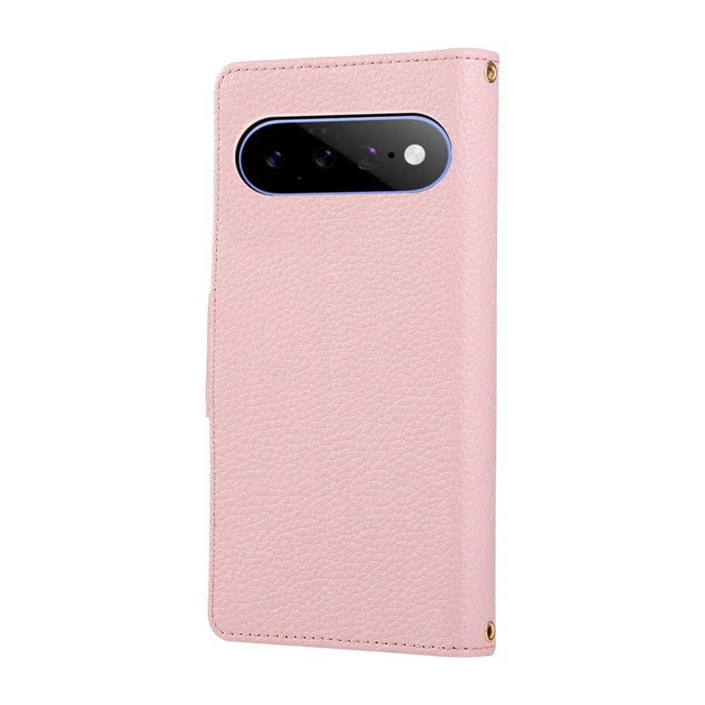 For Google Pixel 11 Case Zipper Wallet Leather Phone Cover with Wrist Strap - Pink - 7