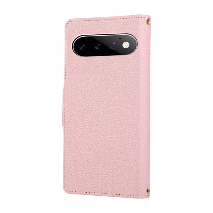 For Google Pixel 11 Pro Case Zipper Wallet Leather Phone Cover with Wrist Strap - Pink - 7