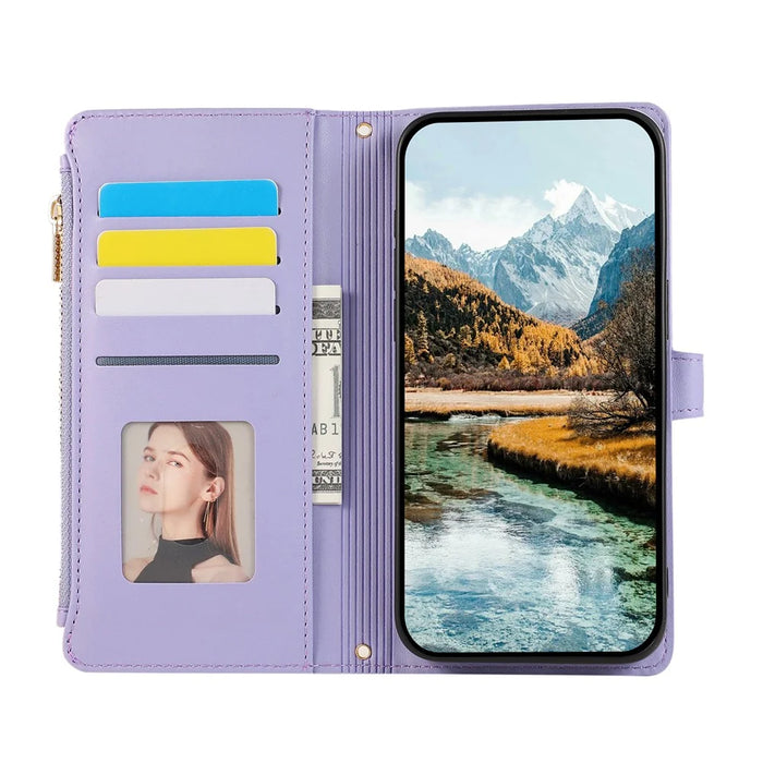 For Google Pixel 11 Case Multi Card Slots Zipper Rhombus Leather Phone Cover with Wrist Strap - Purple - 2