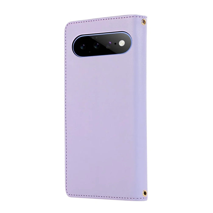 For Google Pixel 11 Case Multi Card Slots Zipper Rhombus Leather Phone Cover with Wrist Strap - Purple - 7