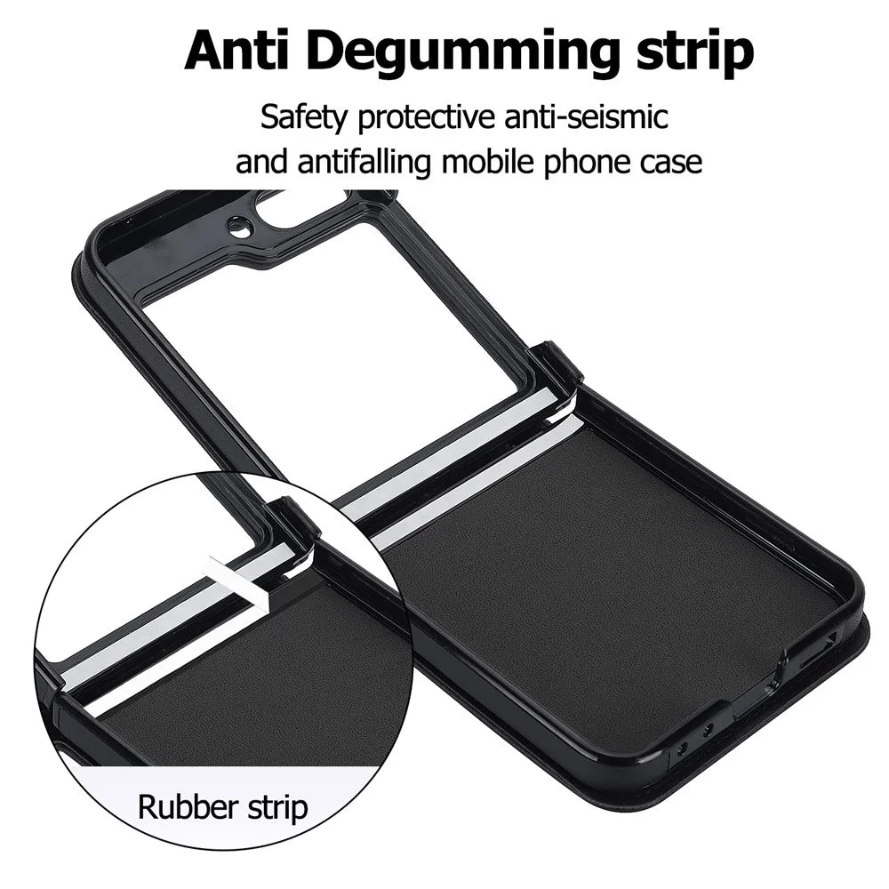 For Samsung Galaxy Z Flip7 FE 5G / Flip6 5G Case Rhombic Leather + PC Folding Phone Cover with Wrist Strap / 1.5m Long Strap - Black - 5