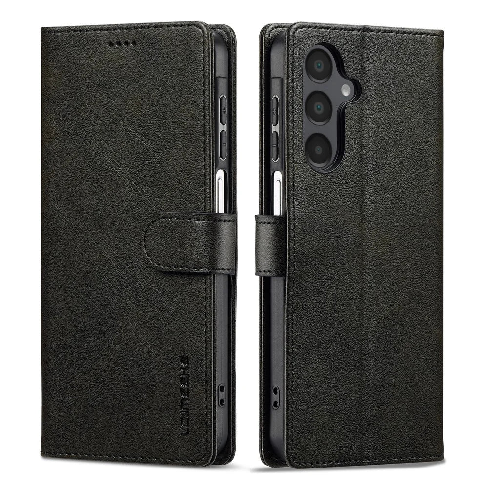 LC.IMEEKE for Samsung Galaxy S26 FE Case Wallet Calf Texture Leather Phone Cover - Black - 1