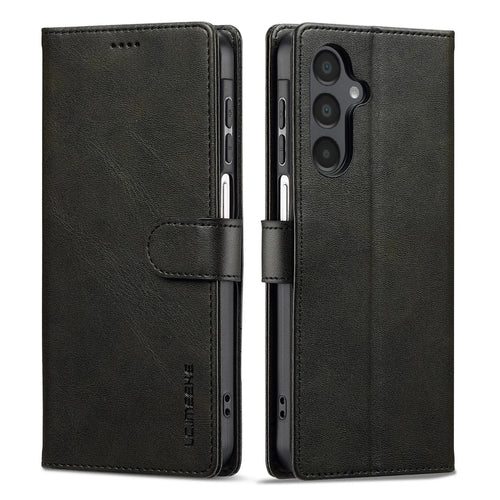 LC.IMEEKE for Samsung Galaxy S26 FE Case Wallet Calf Texture Leather Phone Cover - Black - 1