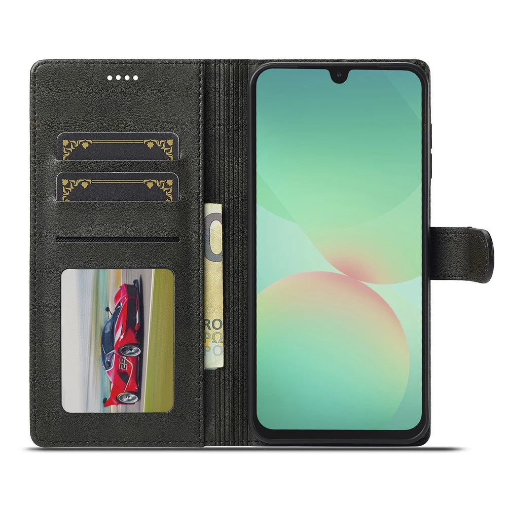 LC.IMEEKE for Samsung Galaxy S26 FE Case Wallet Calf Texture Leather Phone Cover - Black - 2
