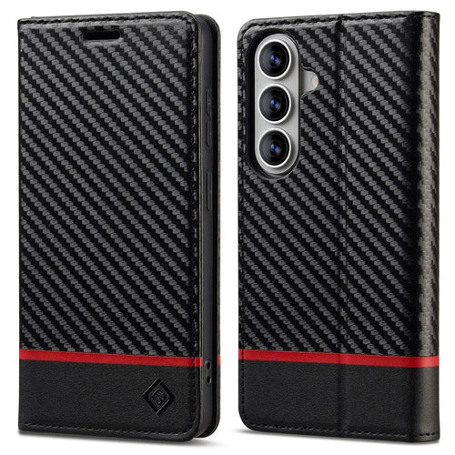 LC.IMEEKE Wallet Case for Samsung Galaxy S26 FE Carbon Fiber Texture Leather Phone Cover - Horizontal Stripe - 1