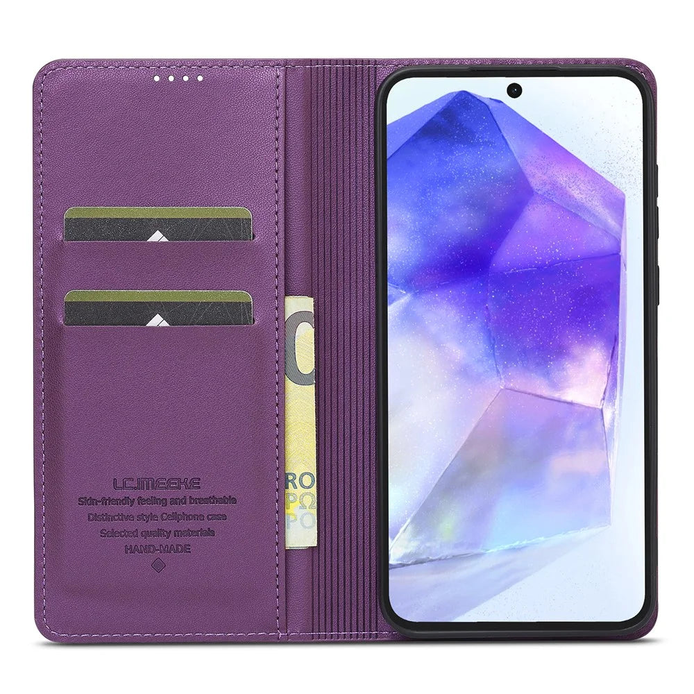 LC.IMEEKE L1 Series for Samsung Galaxy S26 FE Case PU Leather Wallet Stand Protective Phone Cover - Purple - 3