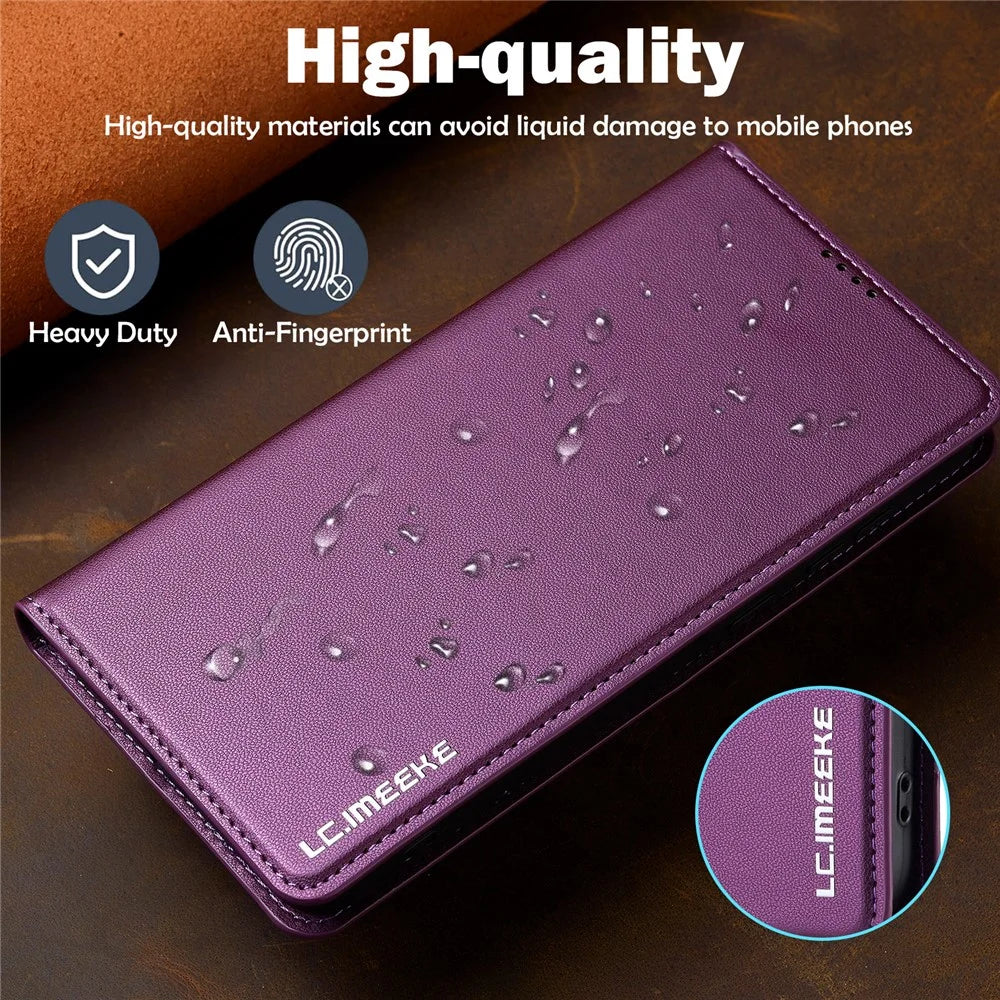 LC.IMEEKE L1 Series for Samsung Galaxy S26 FE Case PU Leather Wallet Stand Protective Phone Cover - Purple - 4