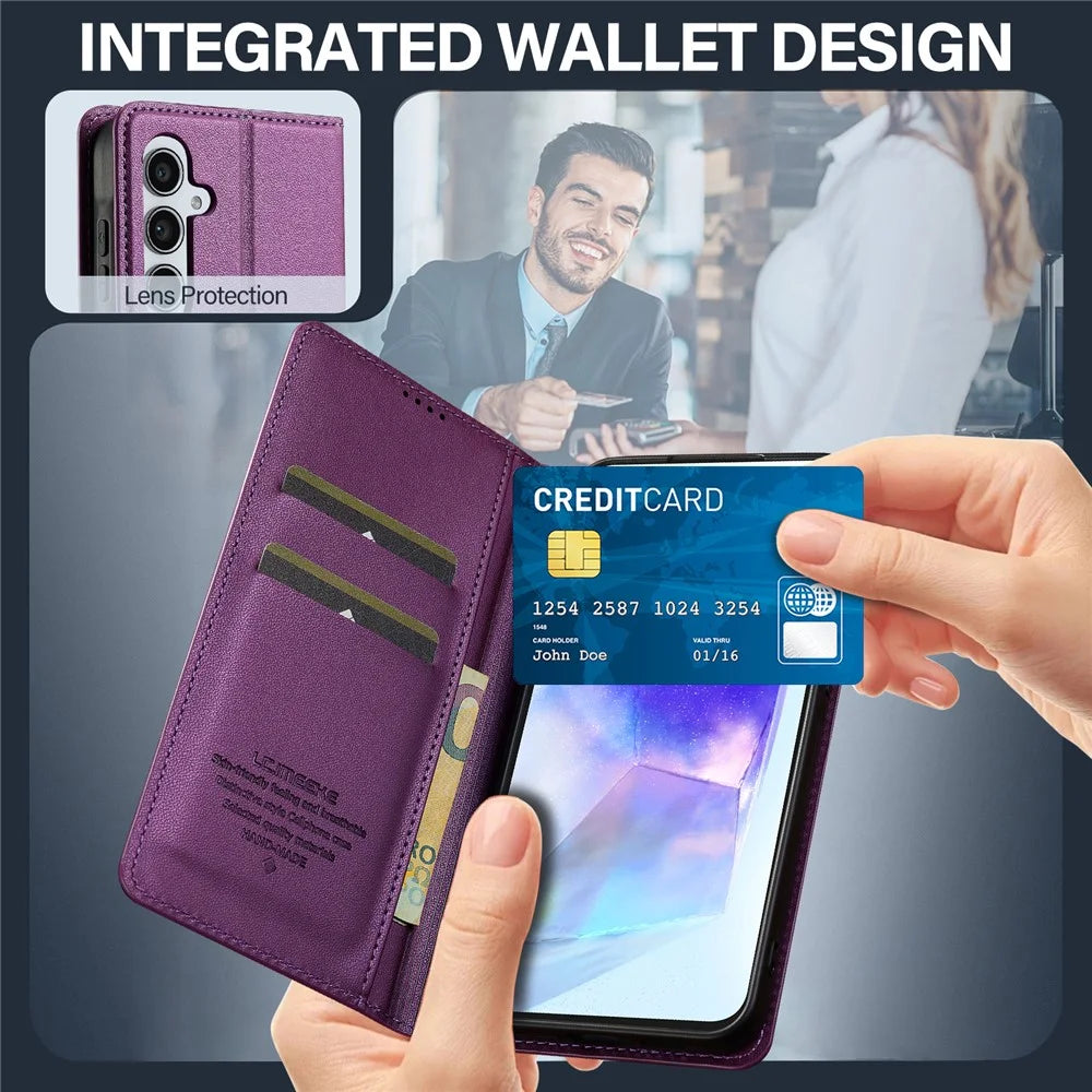 LC.IMEEKE L1 Series for Samsung Galaxy S26 FE Case PU Leather Wallet Stand Protective Phone Cover - Purple - 5