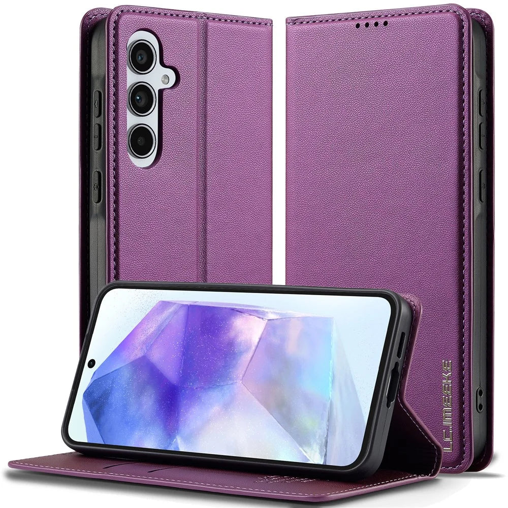 LC.IMEEKE L1 Series for Samsung Galaxy S26 FE Case PU Leather Wallet Stand Protective Phone Cover - Purple - 6