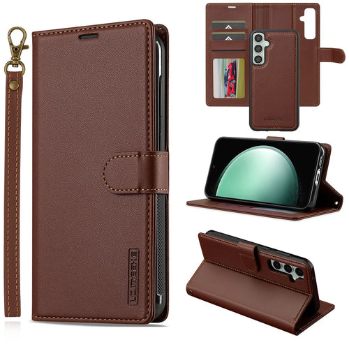 LC.IMEEKE L2 Series for Samsung Galaxy S26 FE Case PU Leather Wallet Detachable Magnetic Phone Cover - Brown - 1