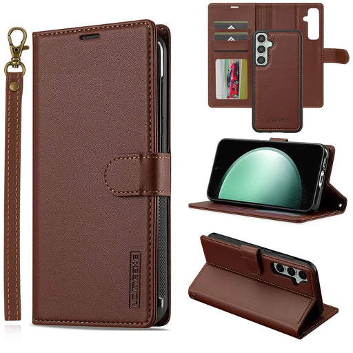 LC.IMEEKE L2 Series for Samsung Galaxy S26 FE Case PU Leather Wallet Detachable Magnetic Phone Cover - Brown - 1