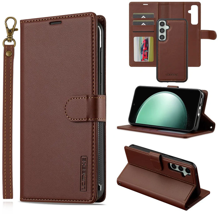 LC.IMEEKE L2 Series for Samsung Galaxy S26 FE Case PU Leather Wallet Detachable Magnetic Phone Cover - Brown - 1