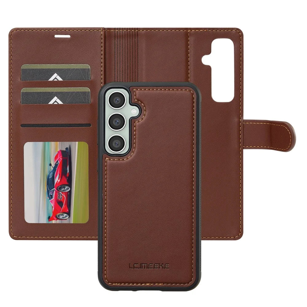 LC.IMEEKE L2 Series for Samsung Galaxy S26 FE Case PU Leather Wallet Detachable Magnetic Phone Cover - Brown - 2