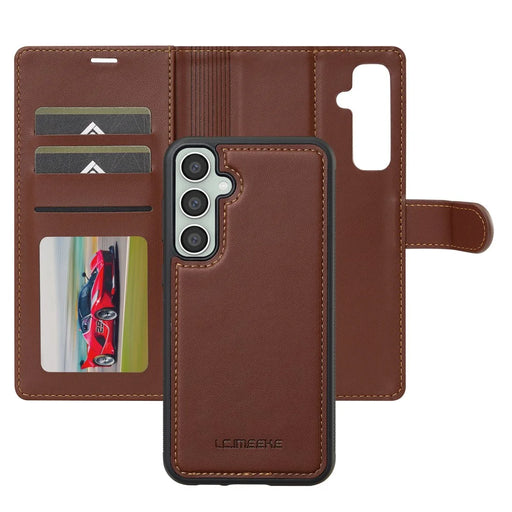 LC.IMEEKE L2 Series for Samsung Galaxy S26 FE Case PU Leather Wallet Detachable Magnetic Phone Cover - Brown - 2