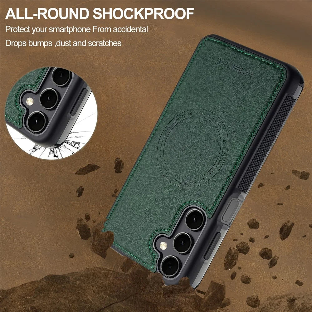 LC.IMEEKE For Samsung Galaxy S26 FE Magnetic Case Leather+TPU Back Cover - Green - 3