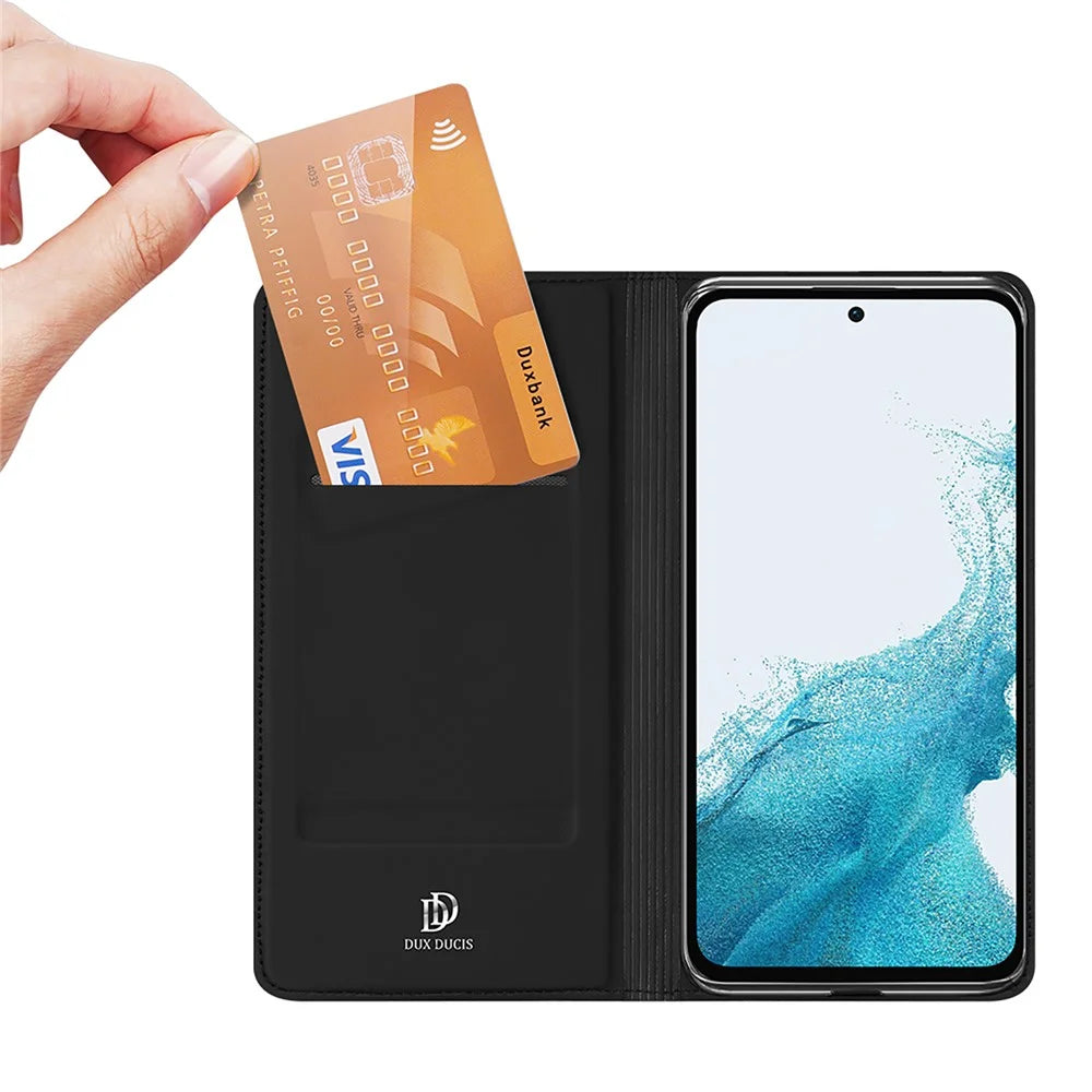 DUX DUCIS Skin Pro Series Anti-shock PU Leather Phone Case for Samsung Galaxy A54 5G, Magnetic Closure Stand Cover Phone Shell with Card Slot - Black - 2