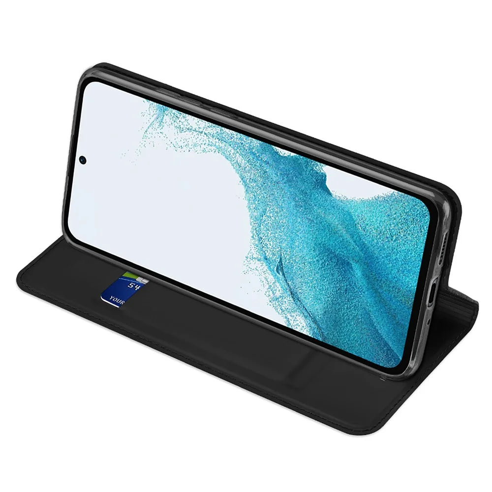 DUX DUCIS Skin Pro Series Anti-shock PU Leather Phone Case for Samsung Galaxy A54 5G, Magnetic Closure Stand Cover Phone Shell with Card Slot - Black - 3