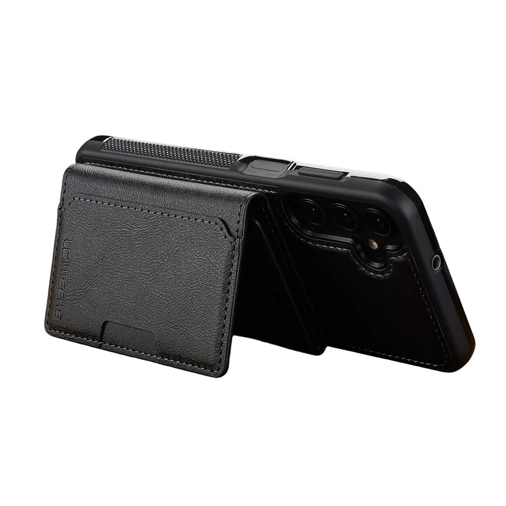 LC.IMEEKE L5 for Samsung Galaxy S26 FE Magnetic Phone Case Leather Back Cover with Detachable Card Holder - Black - 2