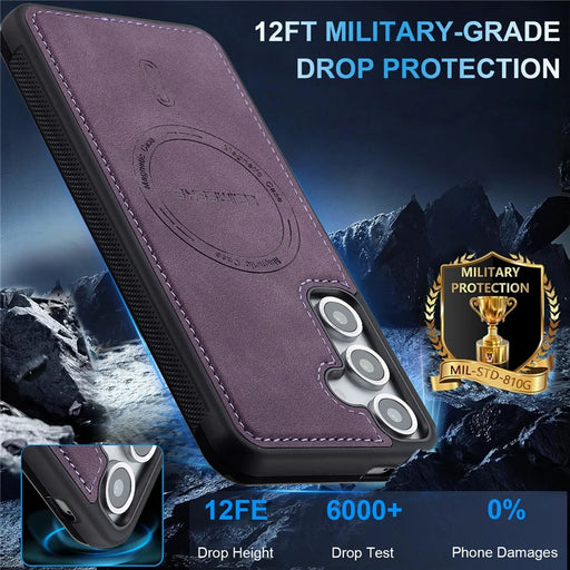 LC.IMEEKE L6 For Samsung Galaxy S26 FE Magnetic Case PU Leather Coated PC TPU Phone Cover - Purple - 2