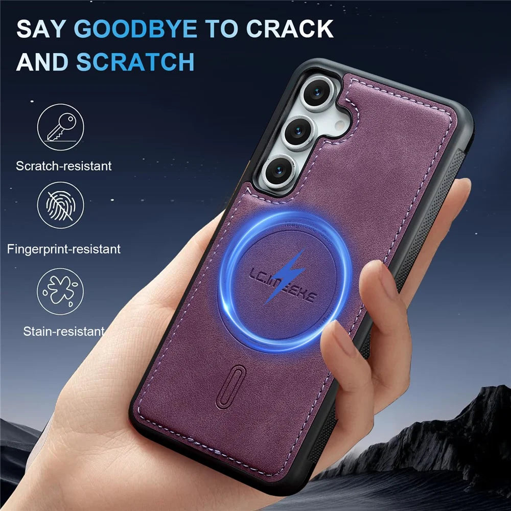 LC.IMEEKE L6 For Samsung Galaxy S26 FE Magnetic Case PU Leather Coated PC TPU Phone Cover - Purple - 3