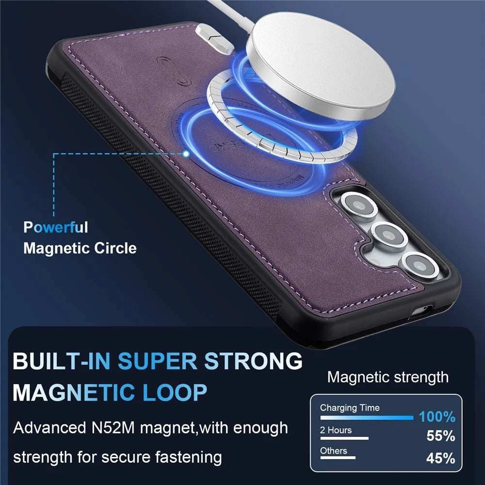 LC.IMEEKE L6 For Samsung Galaxy S26 FE Magnetic Case PU Leather Coated PC TPU Phone Cover - Purple - 6