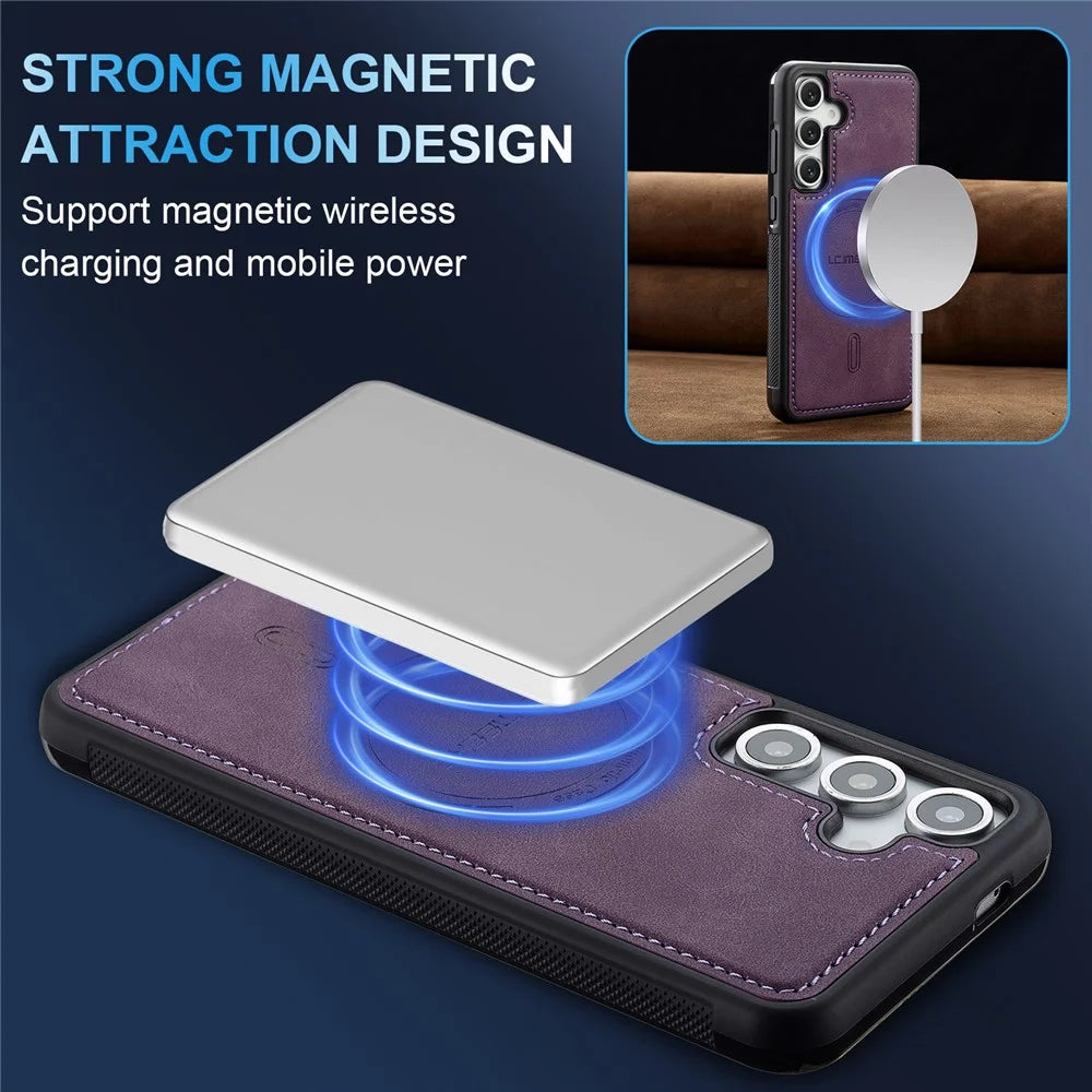 LC.IMEEKE L6 For Samsung Galaxy S26 FE Magnetic Case PU Leather Coated PC TPU Phone Cover - Purple - 7