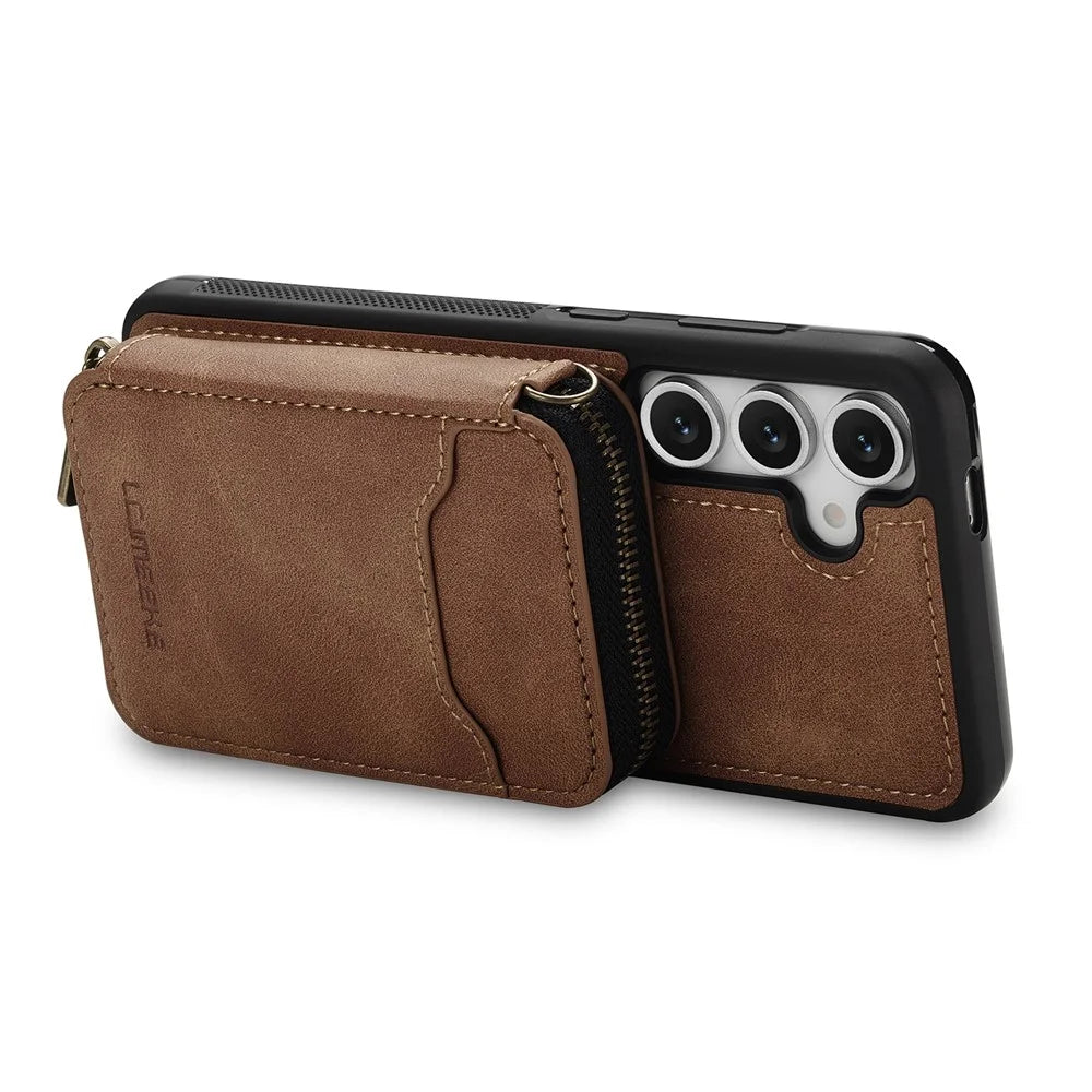 LC.IMEEKE L6 For Samsung Galaxy S26 FE Magnetic Case Detachable Zipper Wallet Leather Coated PC + TPU Phone Cover - Brown - 2
