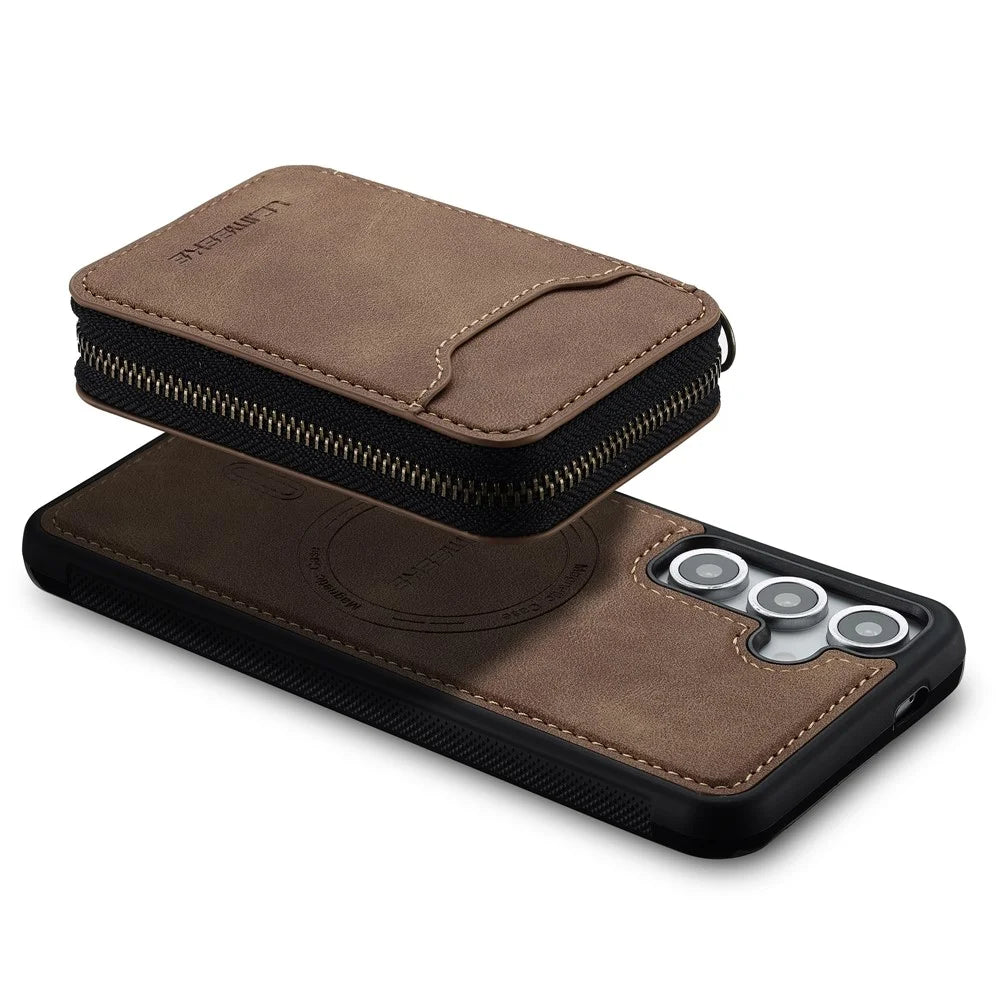 LC.IMEEKE L6 For Samsung Galaxy S26 FE Magnetic Case Detachable Zipper Wallet Leather Coated PC + TPU Phone Cover - Brown - 3