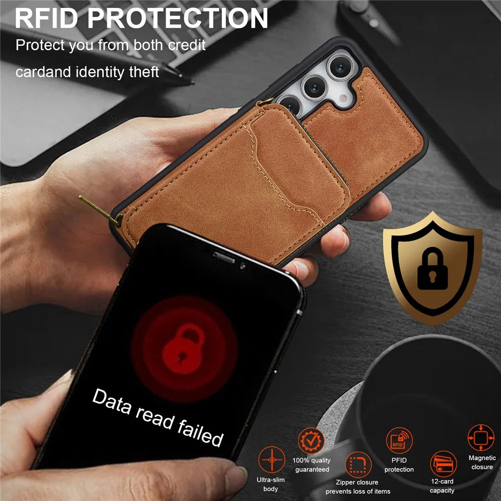 LC.IMEEKE L6 For Samsung Galaxy S26 FE Magnetic Case Detachable Zipper Wallet Leather Coated PC + TPU Phone Cover - Brown - 7